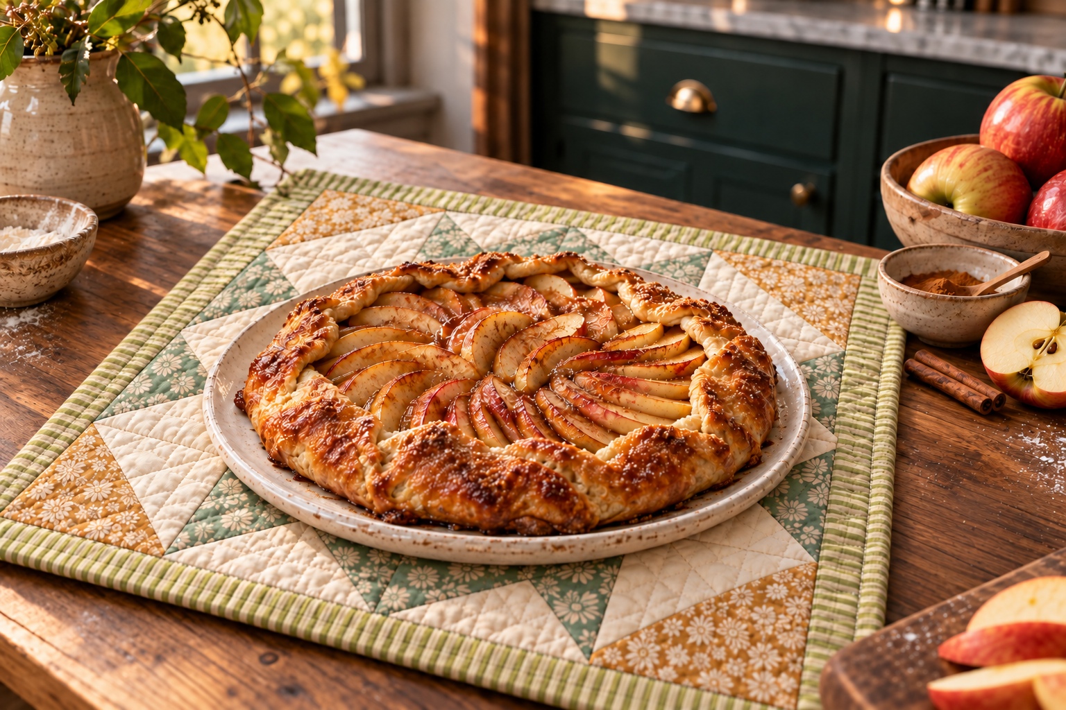 Apple galette served on the open Meadow Star quilted carrier